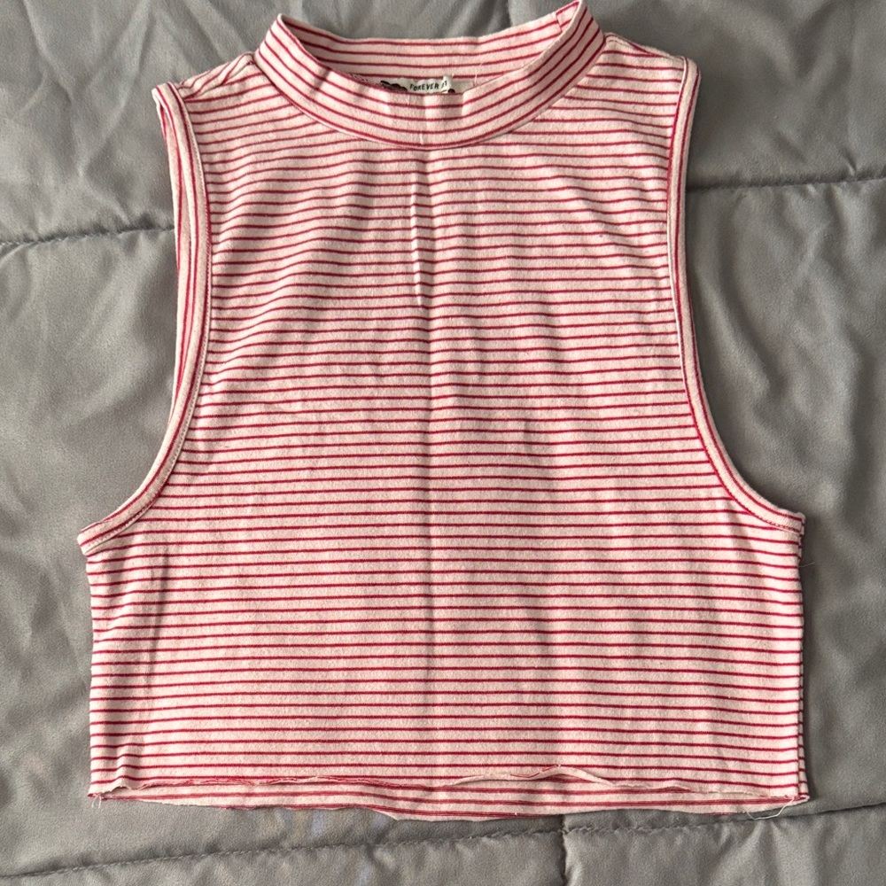Forever 21 Red & White Striped Crop Top (S)